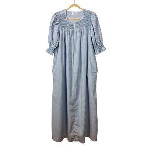 VTG Saybury XL Blue White Seersucker Nightgown Dress Cottagecore Prairie Puff